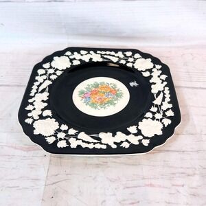 George‎ Jones Crescent Rhapsody Black Floral Scalloped Edge Plate England